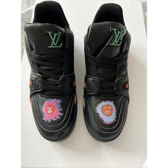 Fun L V x Yayoi Kusama Black Multicolor Print Trainer Sneakers Size 9.5 men